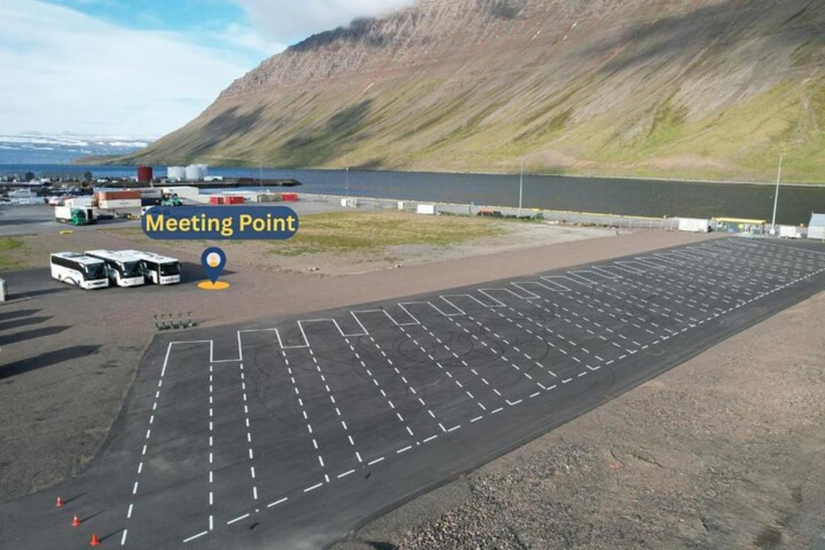 an aerial view of a parking lot with a meeting point