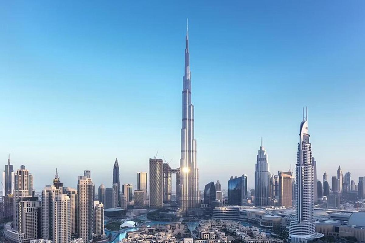 a view of the dubai city skyline with the tallest building