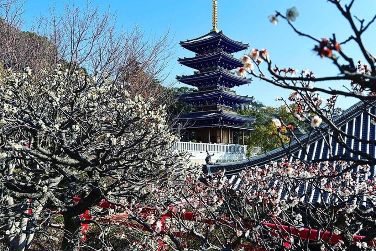 a pagoda with a tree in front of a building
