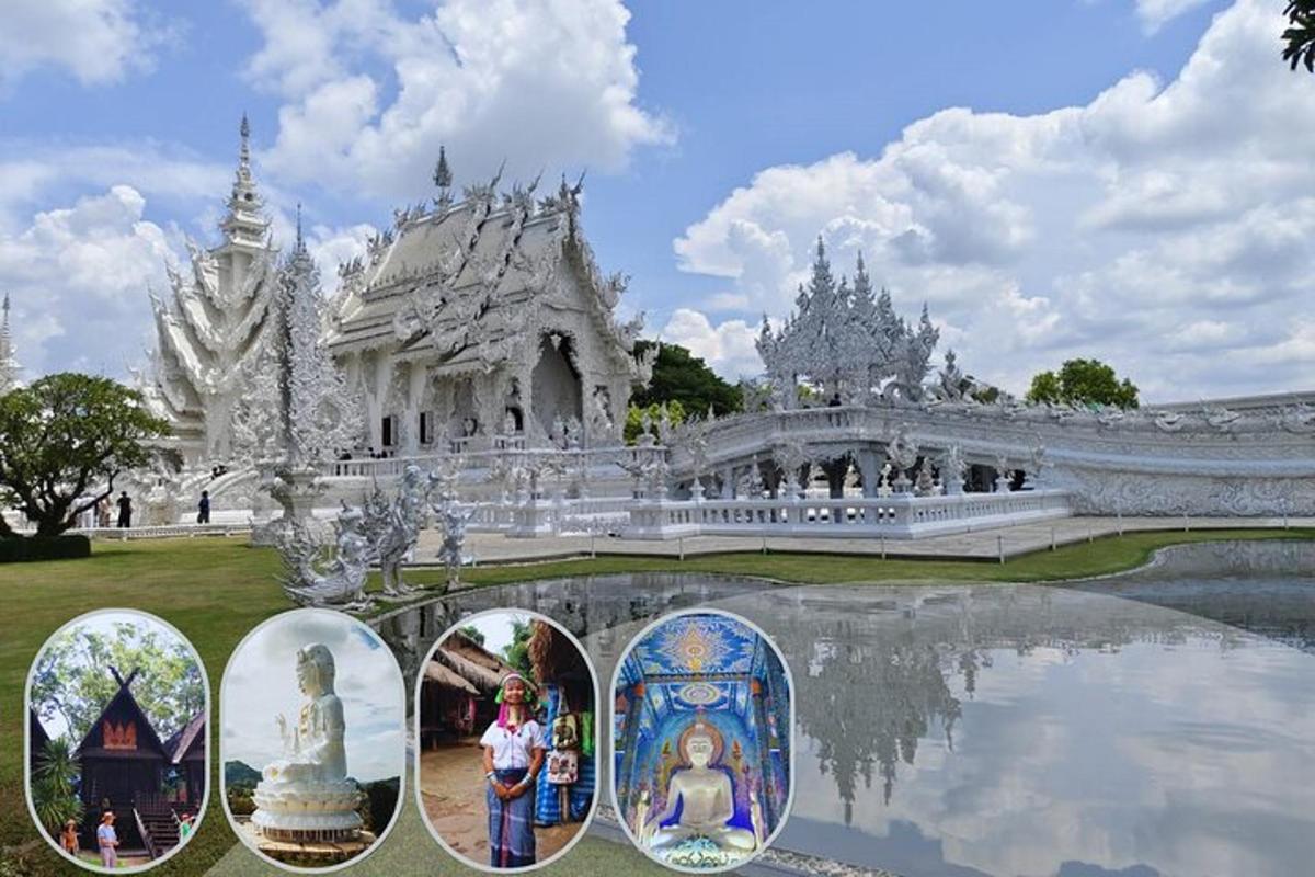 due fotografie di un edificio bianco con una pozza d'acqua