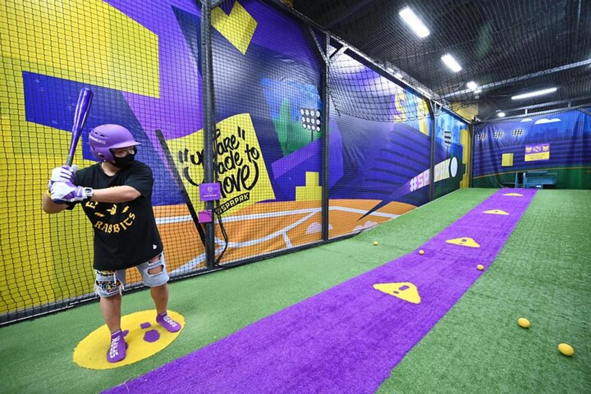 muž držící baseballovou pálku v odpalovací kleci