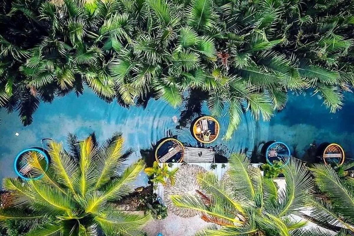 una vista aerea di un parco divertimenti con palme