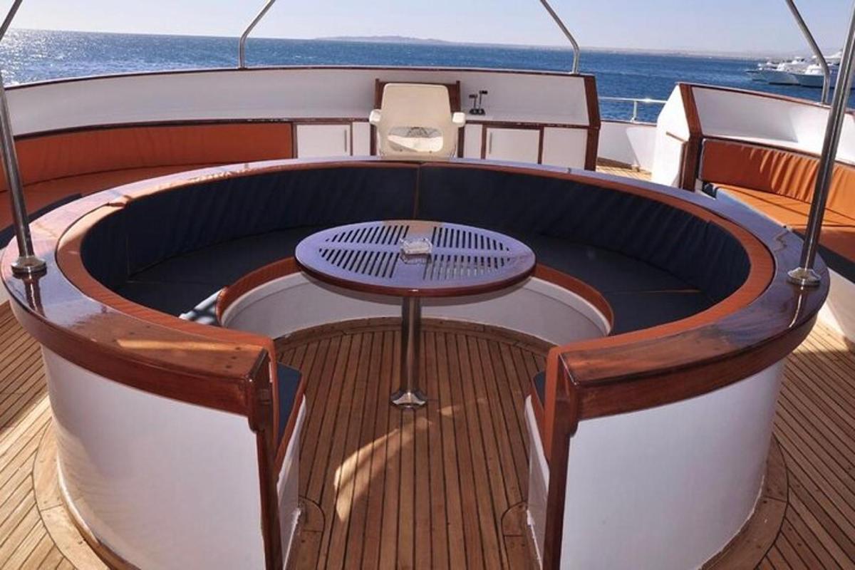 a table on the front of a boat
