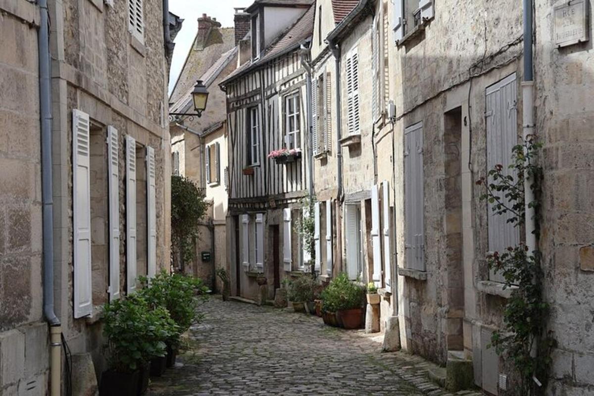an alley in an old town with buildings and plants