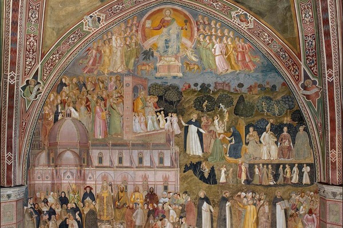 a mural on the wall of a church with a painting