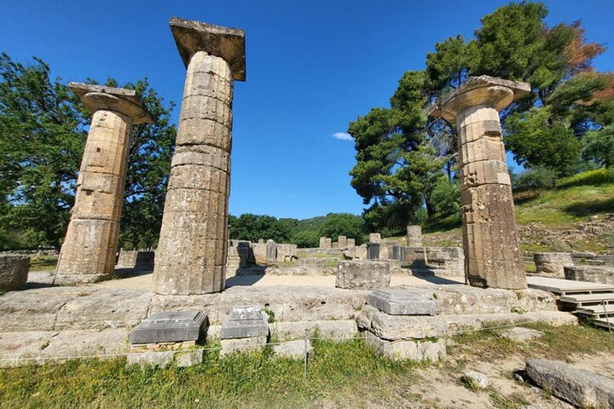 two columns in the ruins of a building