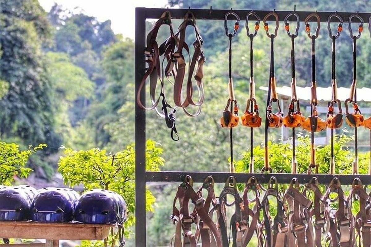 a bunch of shoes hanging on a rack