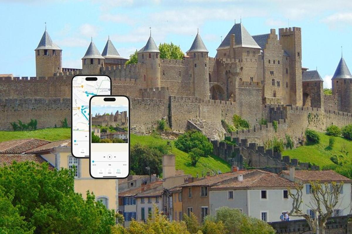 an iphone taking a picture of a castle