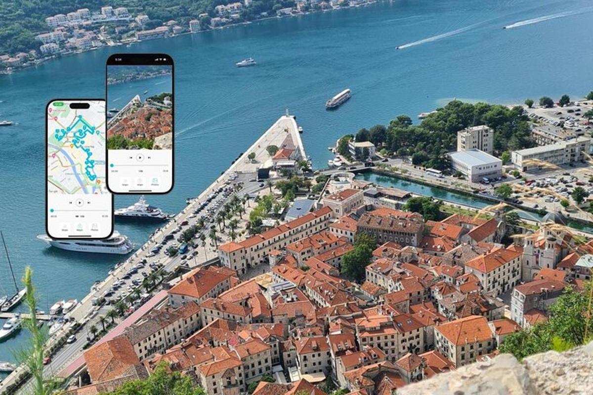 un'immagine di una città con un telefono che scatta una foto