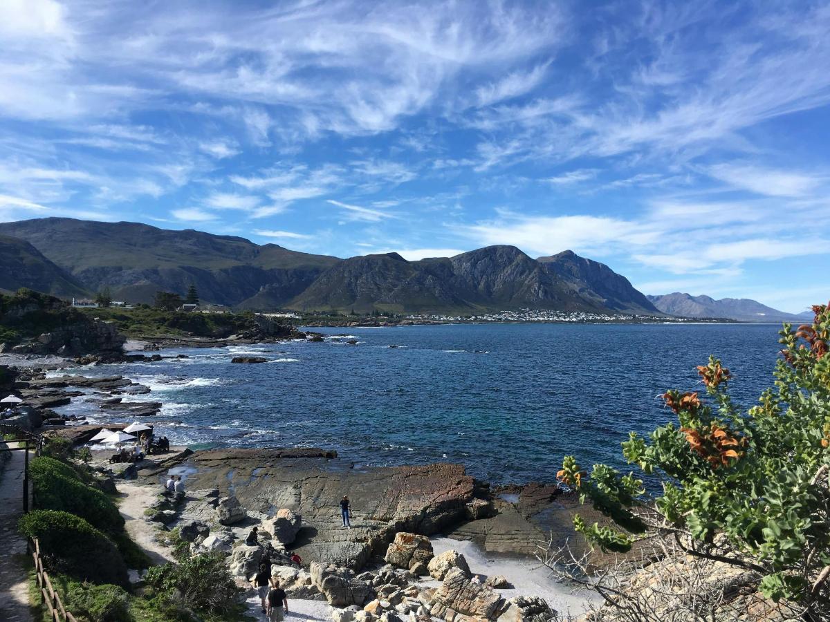 a view of the ocean with mountains in the background