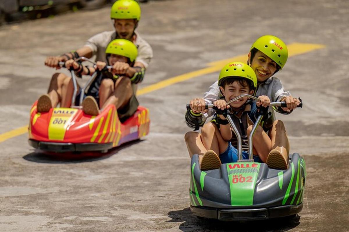 a group of people riding on a roller coaster