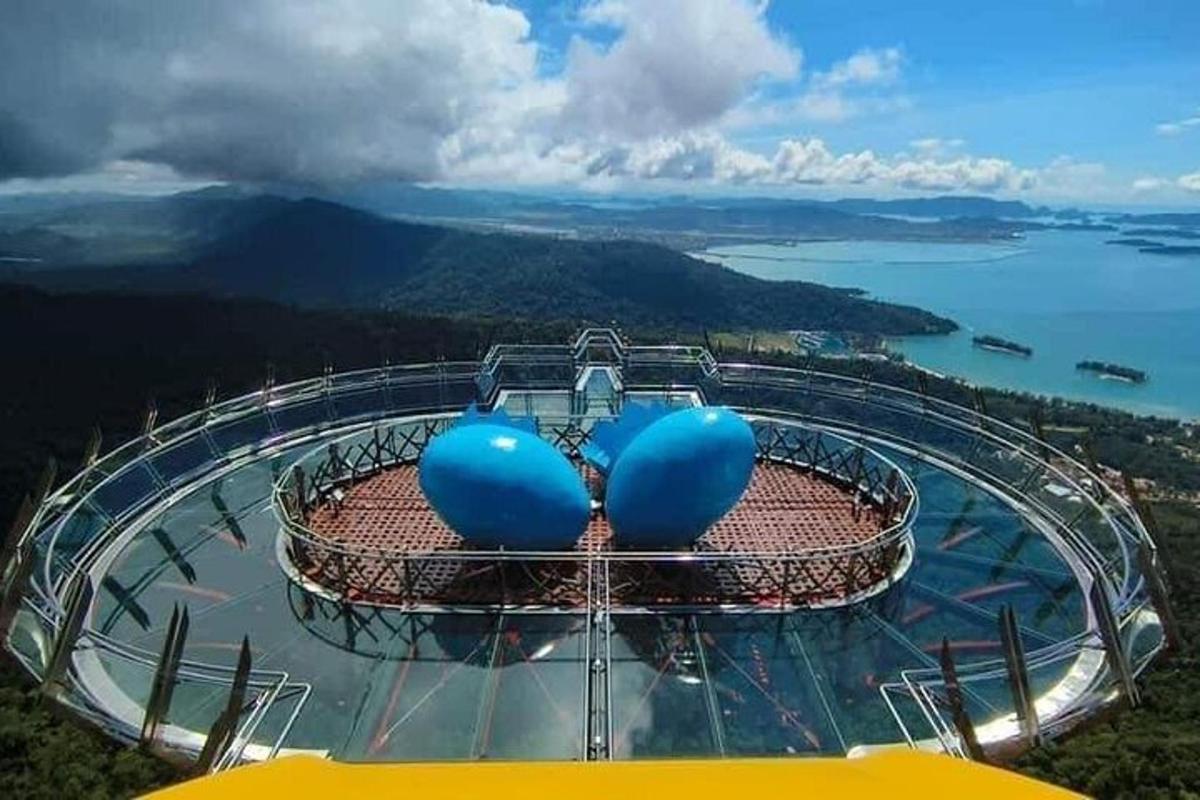 an observation deck of a building with blue domes