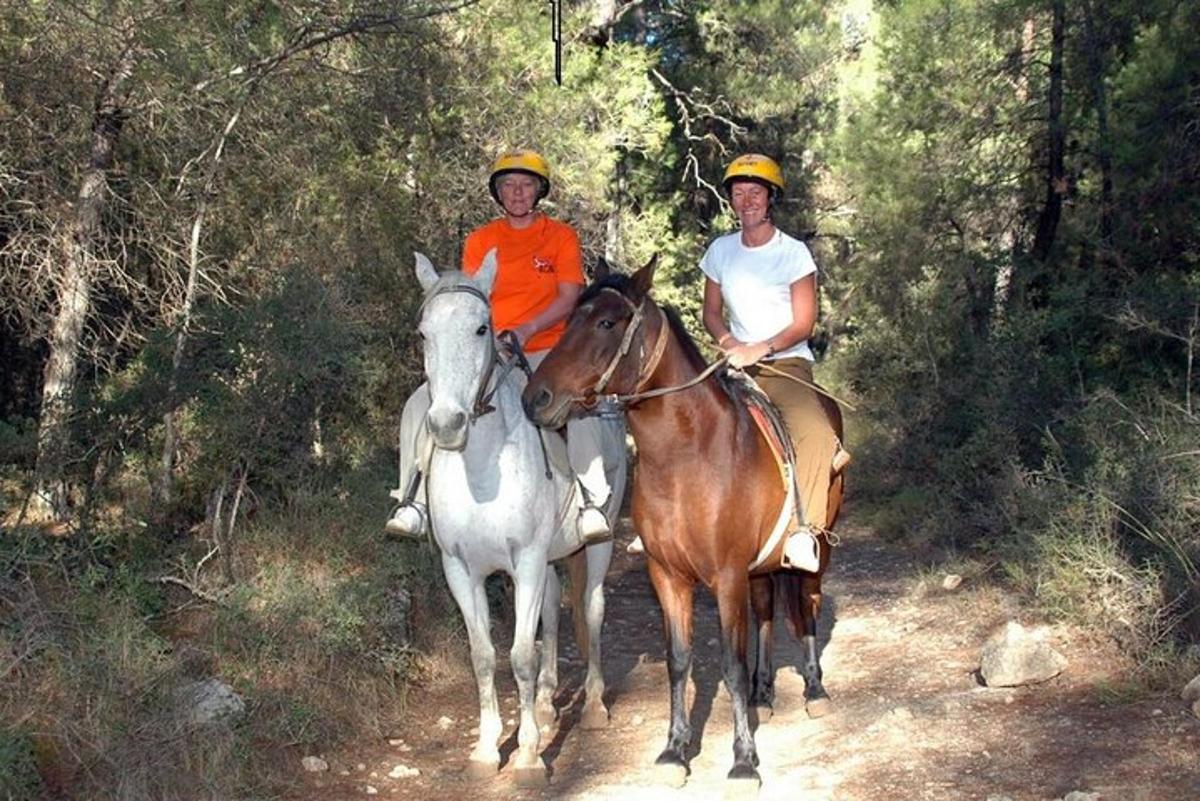 to personer rir på hester på en sti