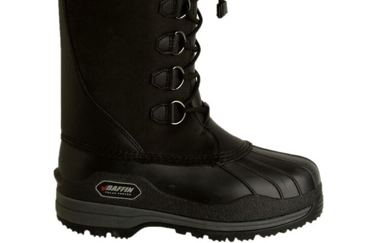 a black hiking boot on a white background