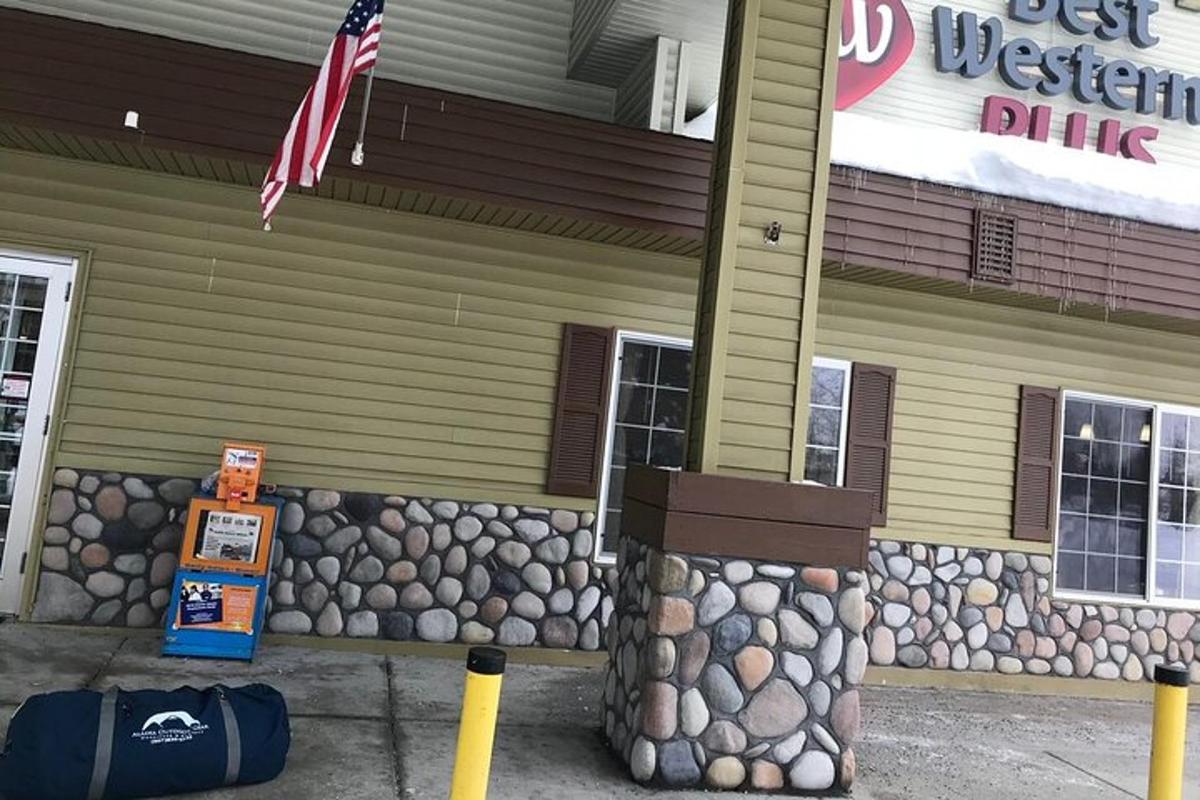 a building with a flag on the side of it