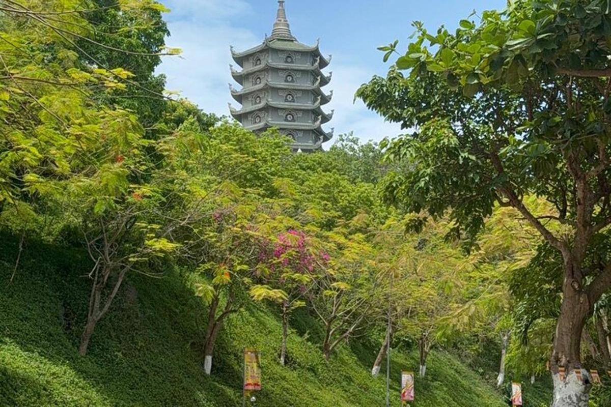 una pagoda in mezzo a un parco con alberi
