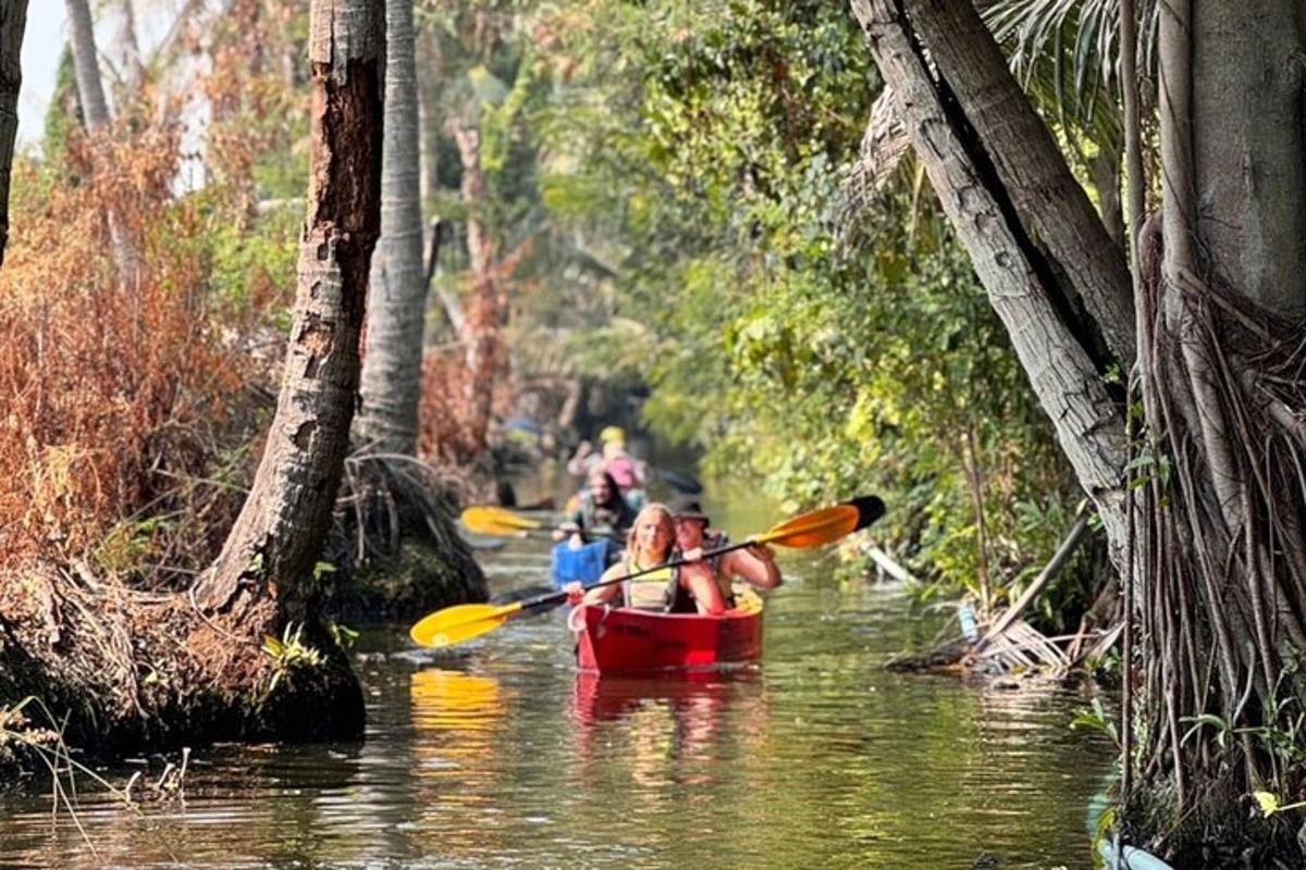 Un grupo de personas navegando en kayak por un río