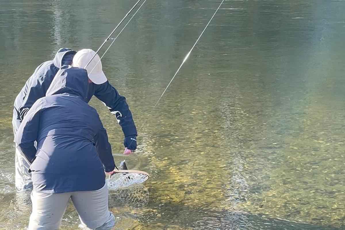 凧を持って水の中に立っている人