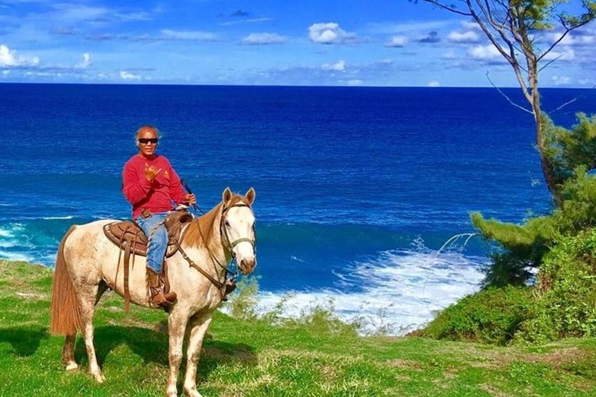 un bărbat călare pe un cal pe malul oceanului