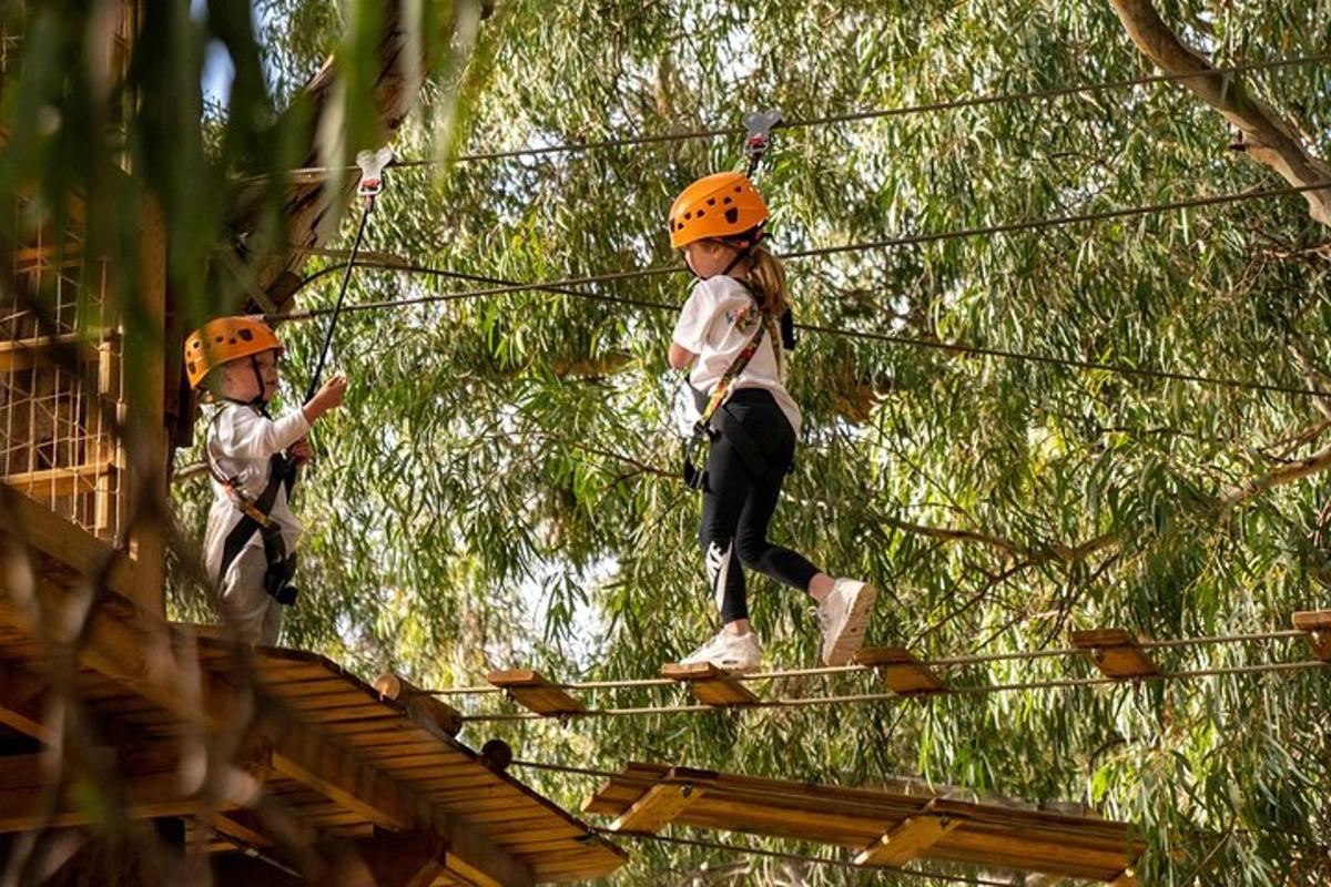 dvě děti se procházejí po zipline