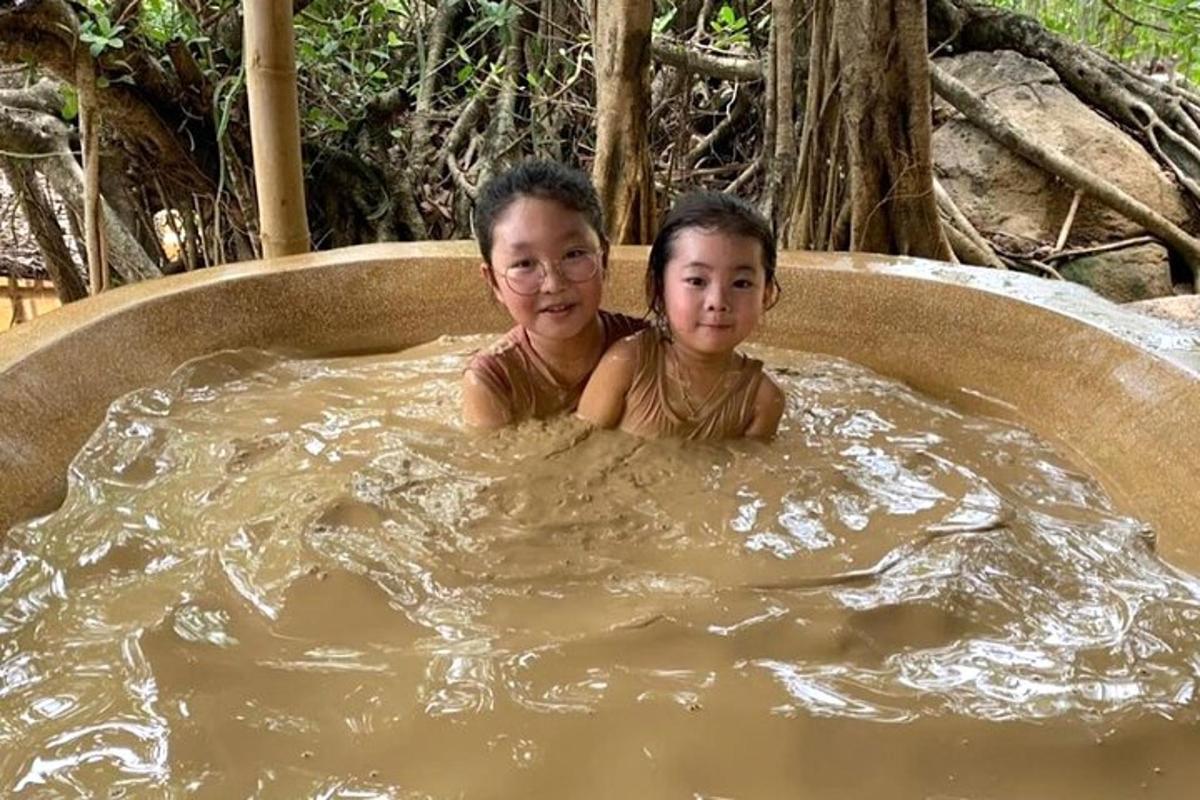 two young children in a hot tub