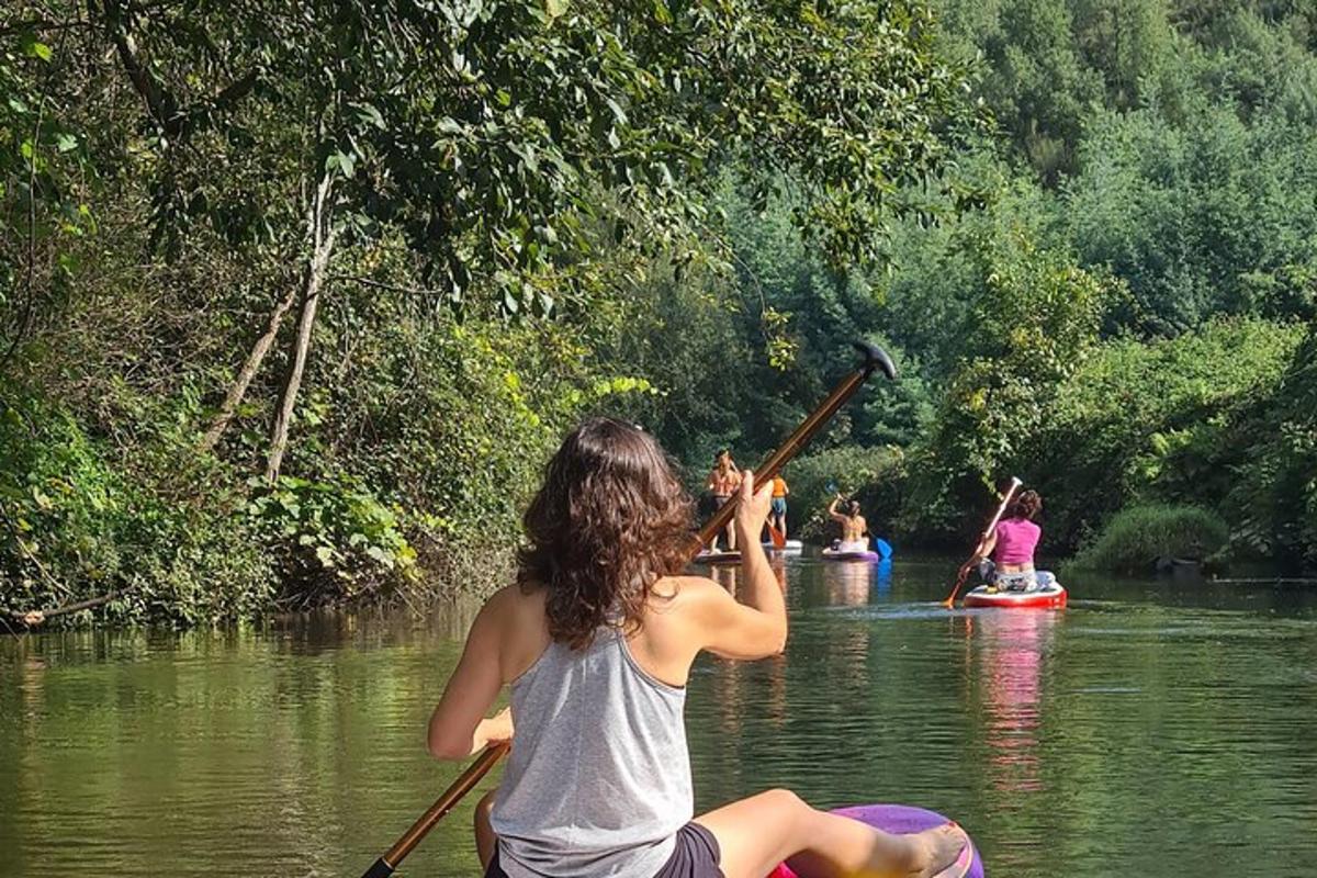 sekelompok orang sedang berkano di sungai