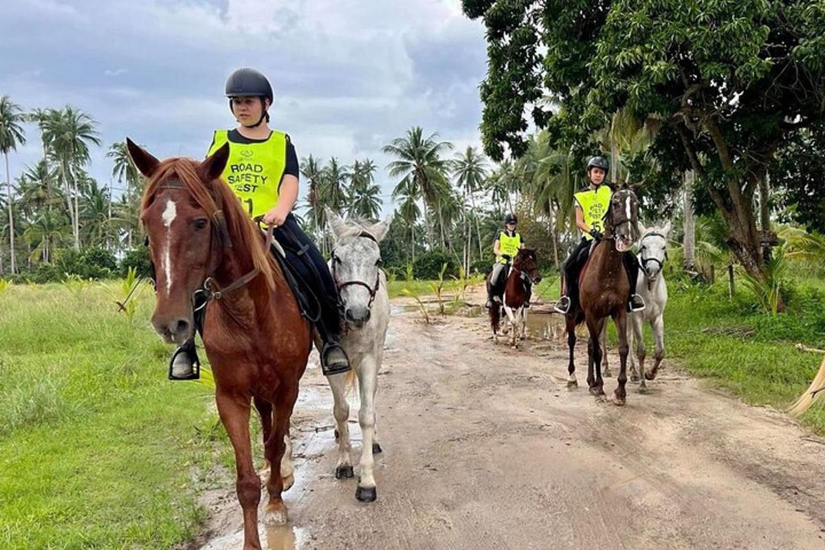 sekelompok orang menunggang kuda menyusuri jalan tanah