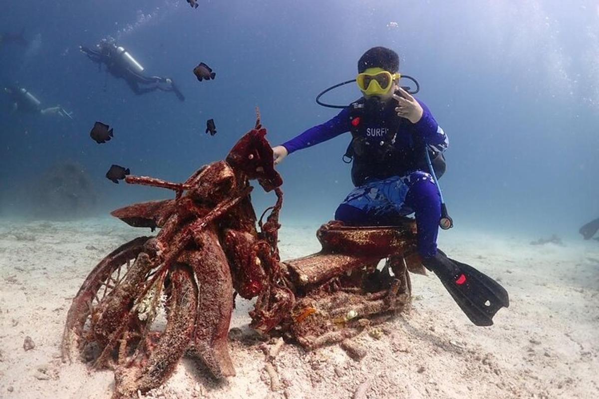 una persona nell'oceano accanto a un polpo