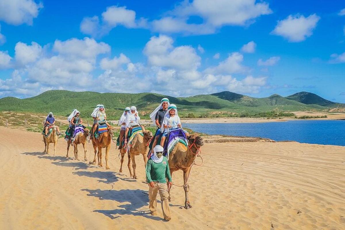 a group of people riding horses on the beach