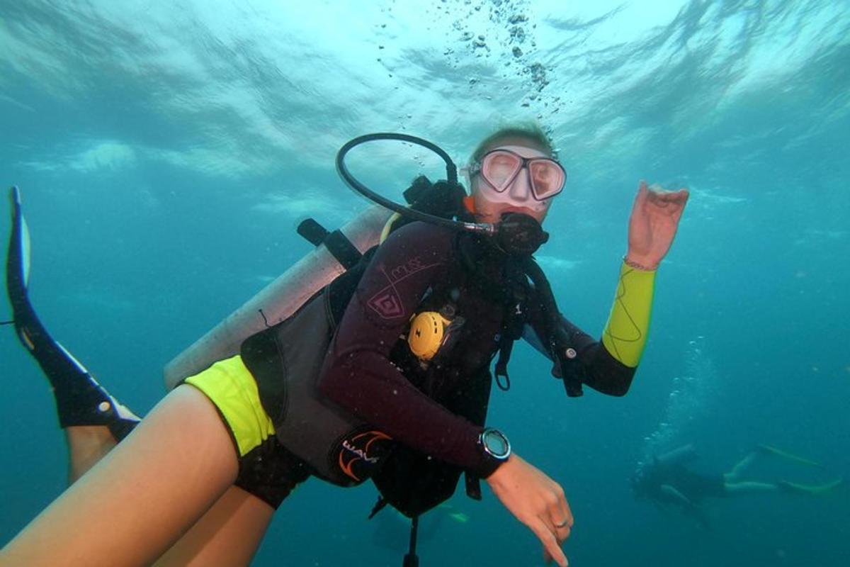 una persona in muta che nuota nell'acqua