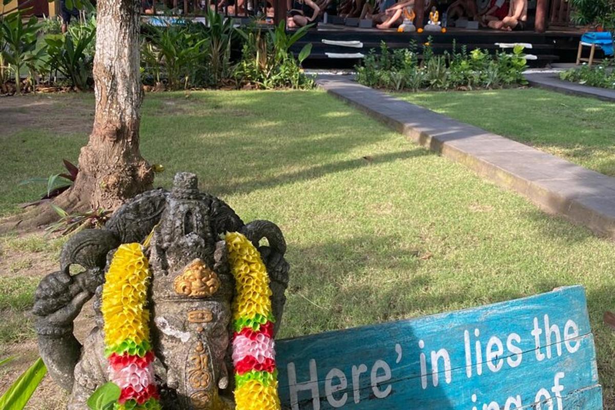 a statue of a turtle sitting next to a sign