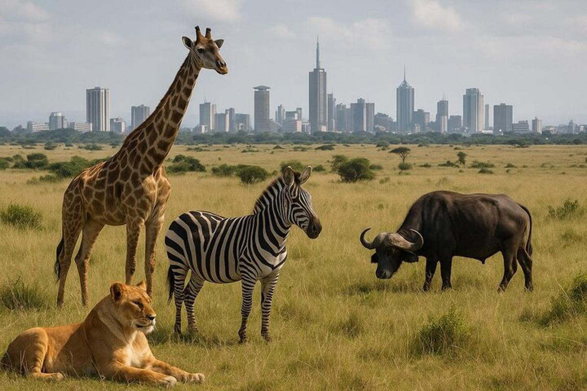 un gruppo di giraffe e una zebra in un campo