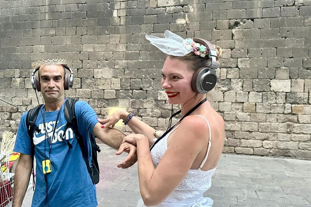 a woman wearing headphones and a man wearing headphones