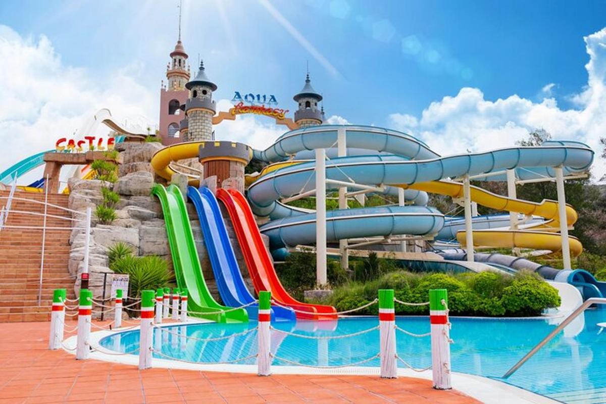 a water slide in front of a water park
