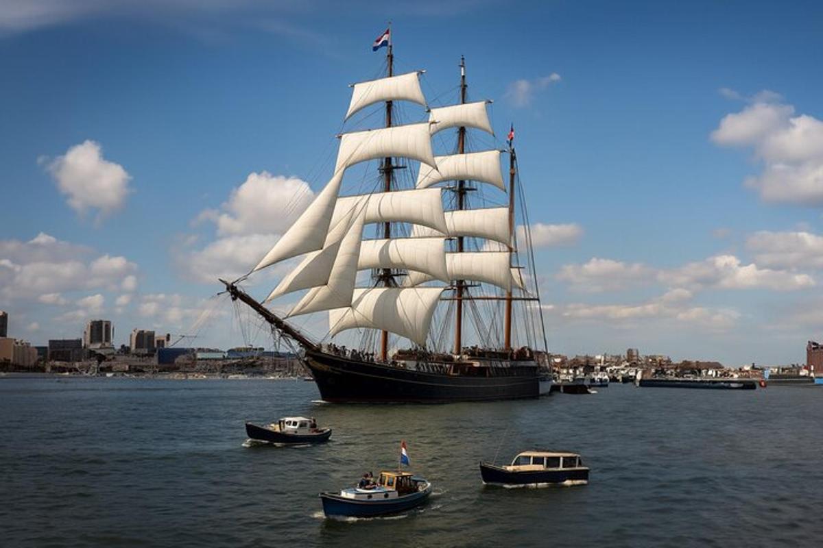 ein Großsegler mit weißen Segeln im Wasser