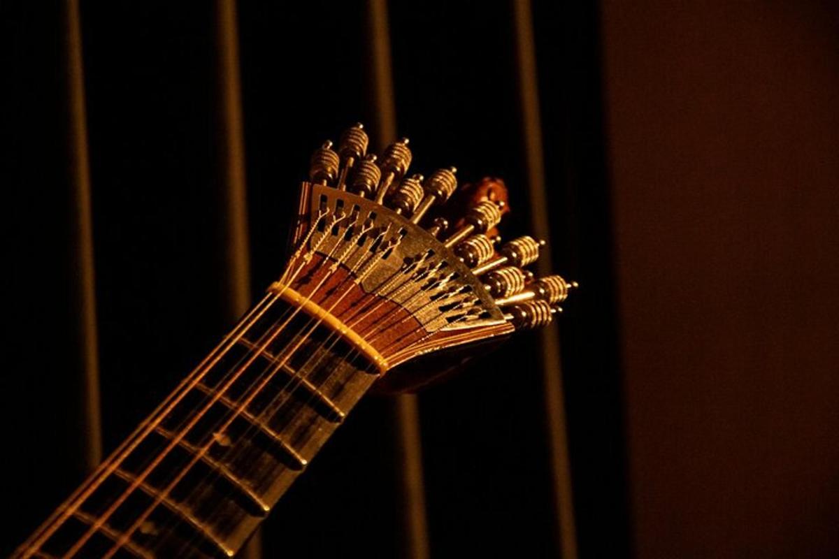 gambar dekat leher gitar kayu