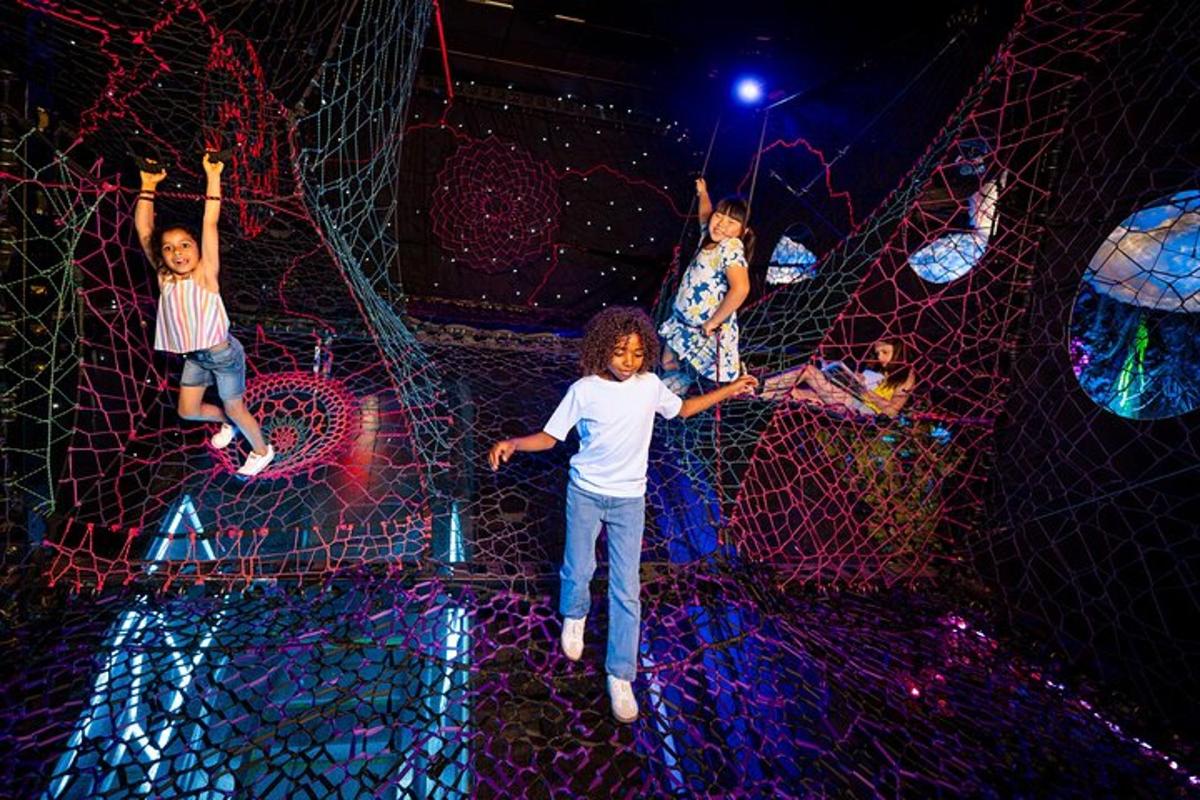 a group of children playing on a play structure