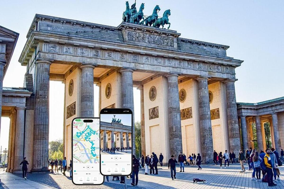 a cell phone in front of a large building