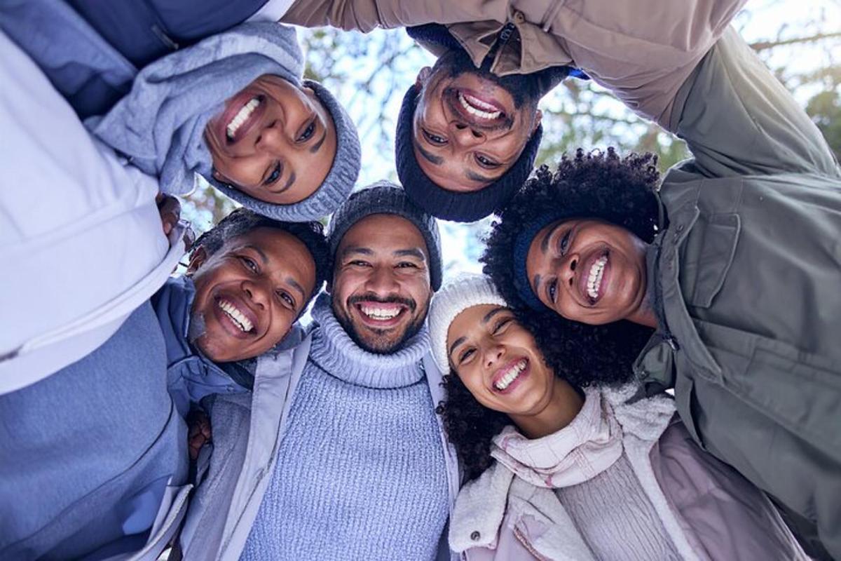a group of people standing in a circle