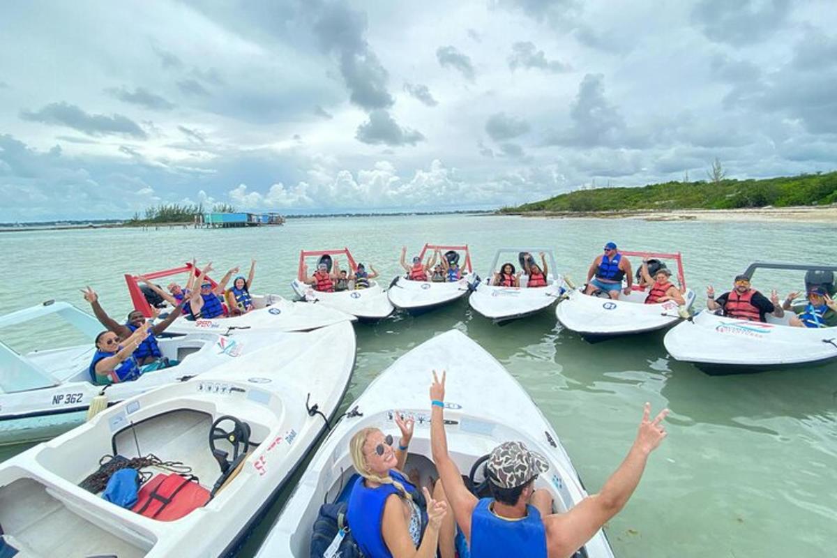 a group of people in boats in the water