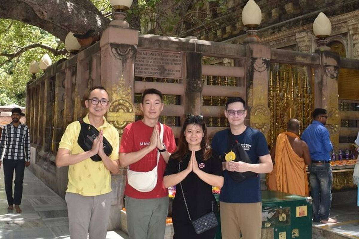 a group of people standing in front of a temple