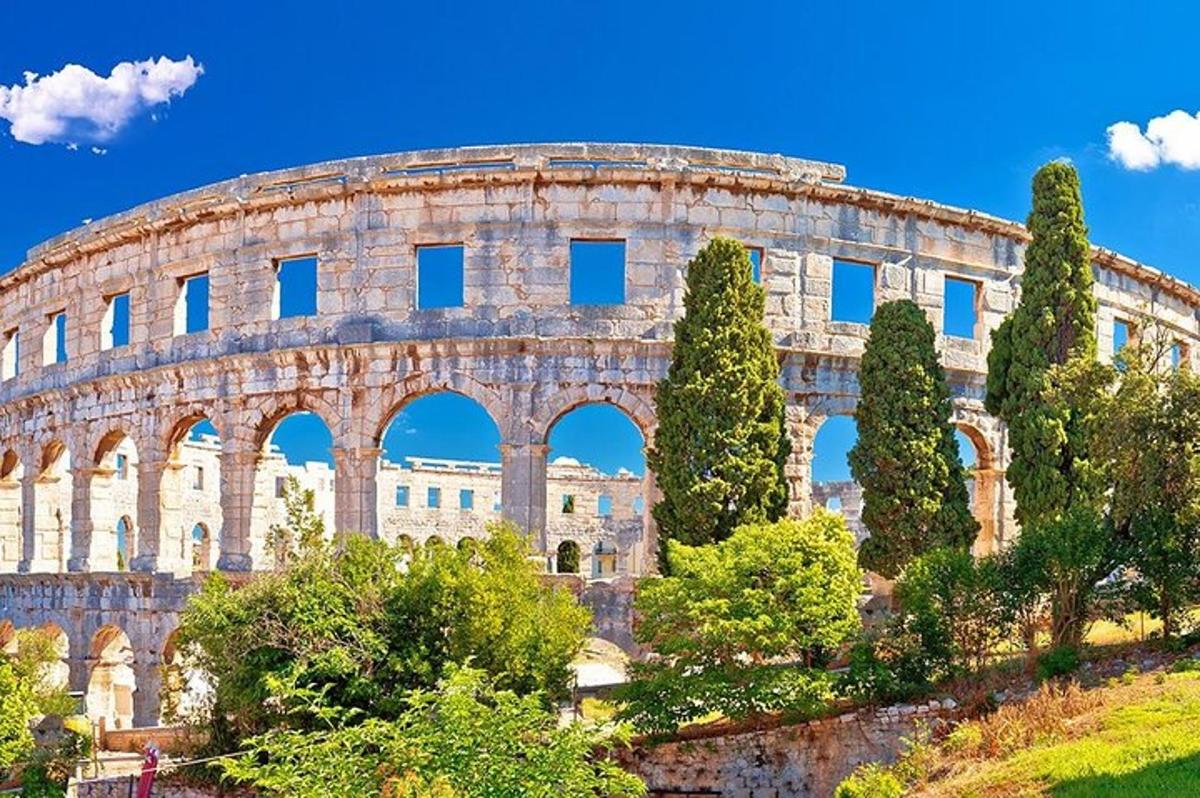 an amphitheater with trees in front of it