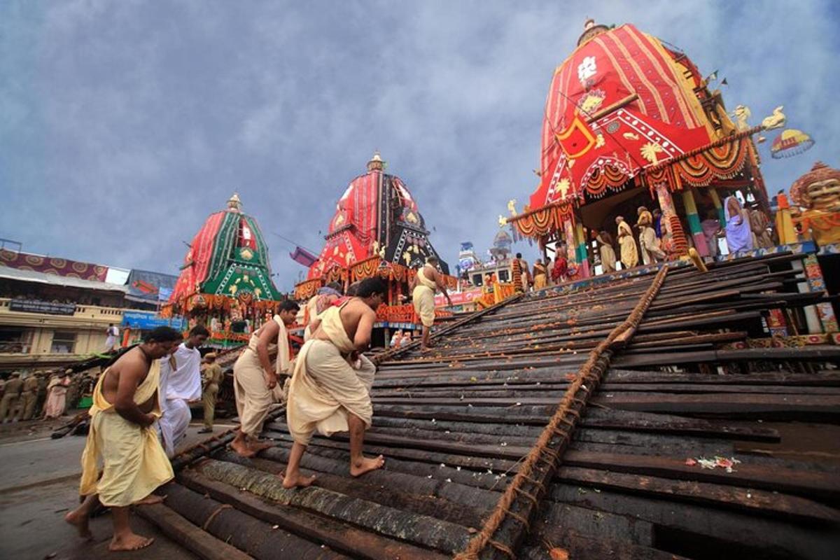 a group of people standing on top of a temple
