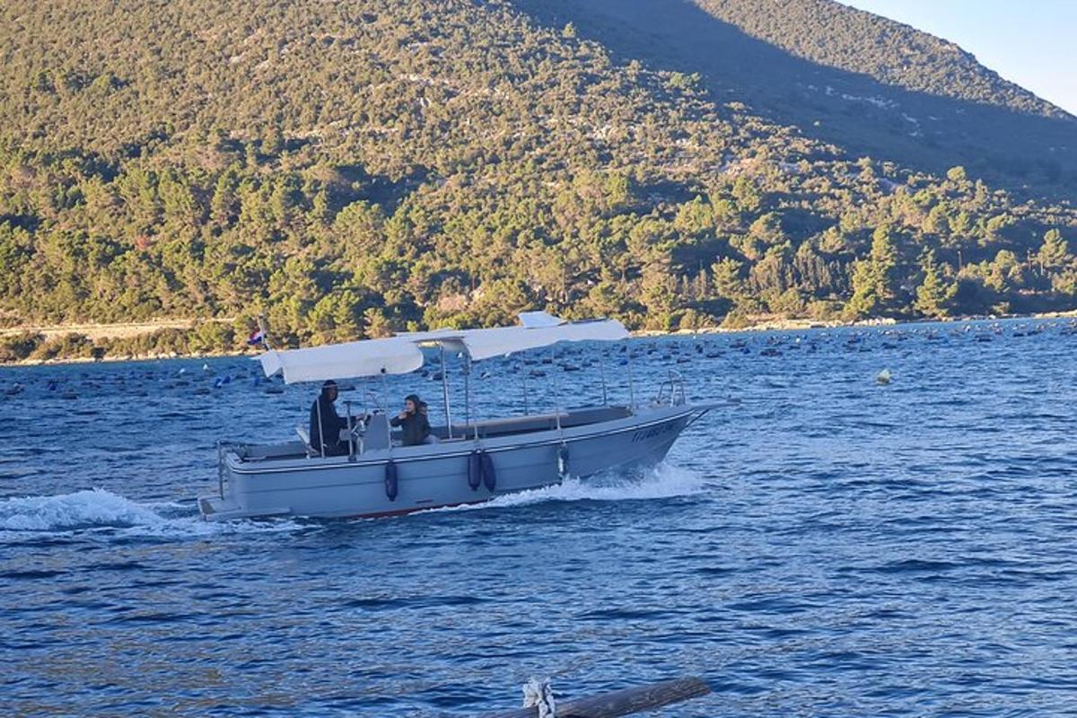 una barca in mezzo a uno specchio d'acqua