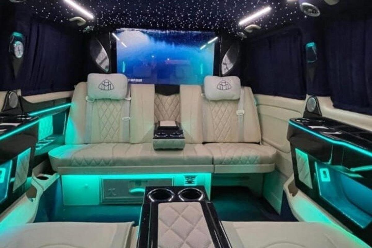 a view of the inside of a limousine