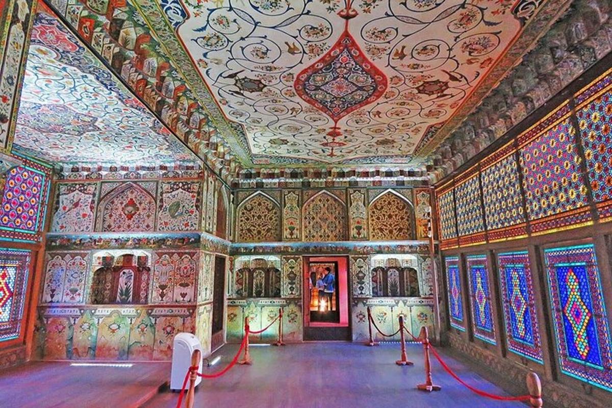 a room with colorful walls and ceilings with a room with a room
