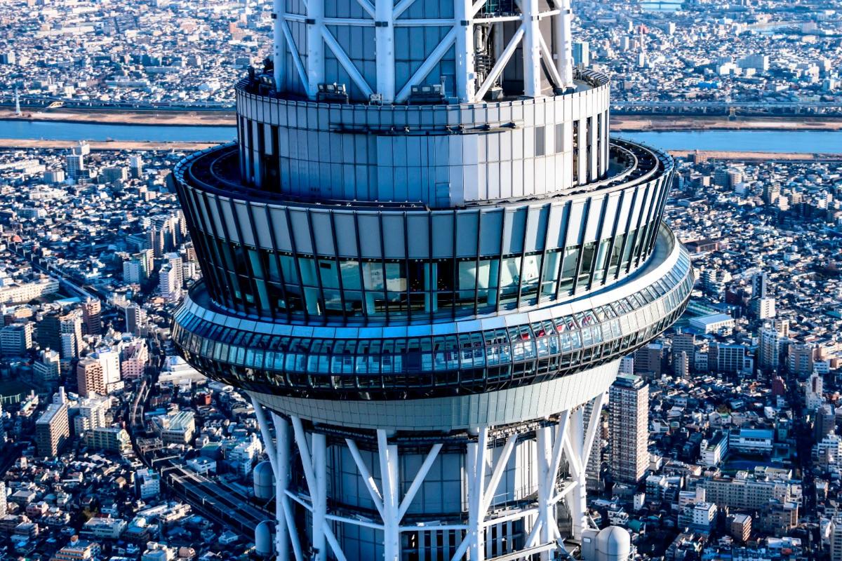 a view of the top of a tall building