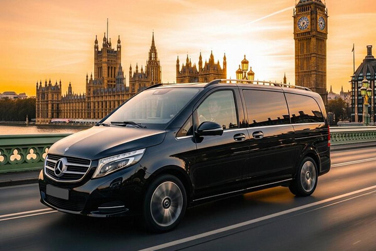 a van driving down the road in front of big ben