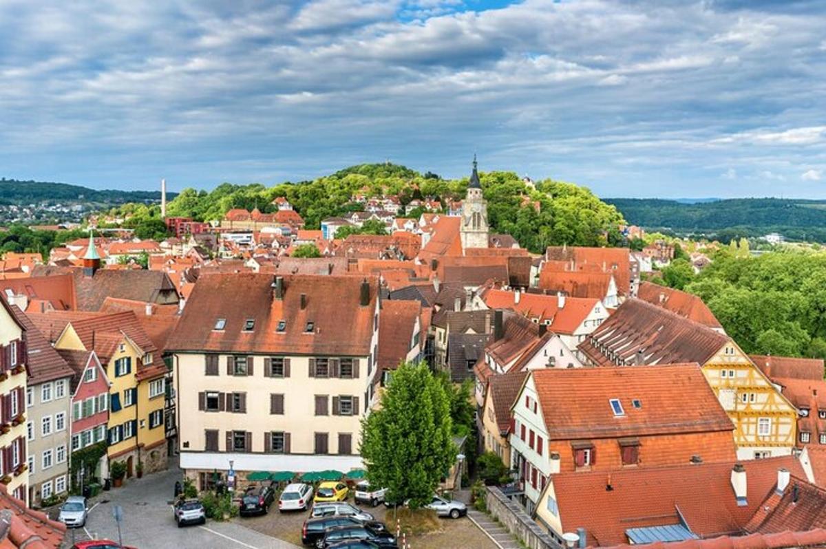 鸟瞰一座有建筑物和汽车的城镇