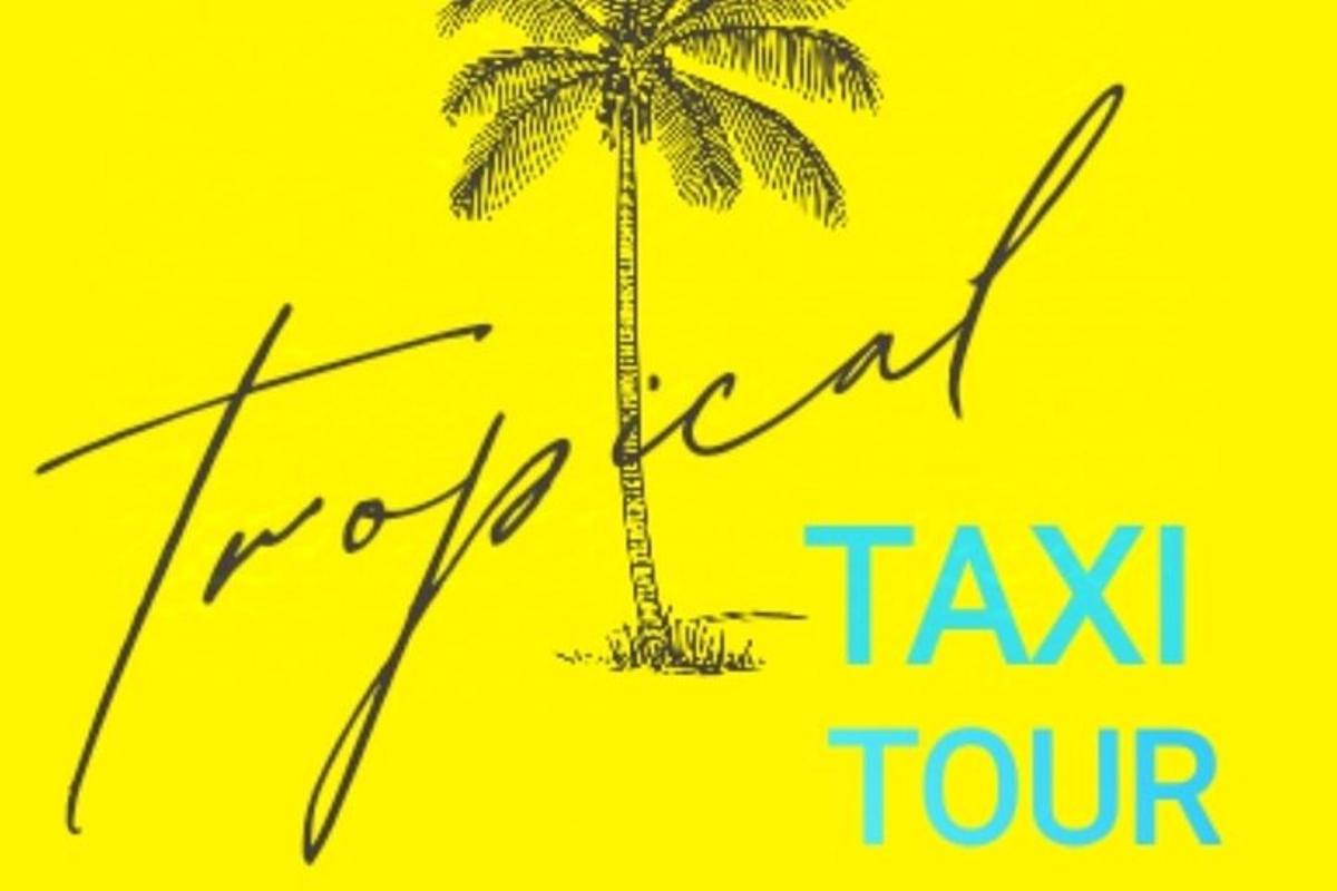 a palm tree on a yellow background with the words urgent tax tour